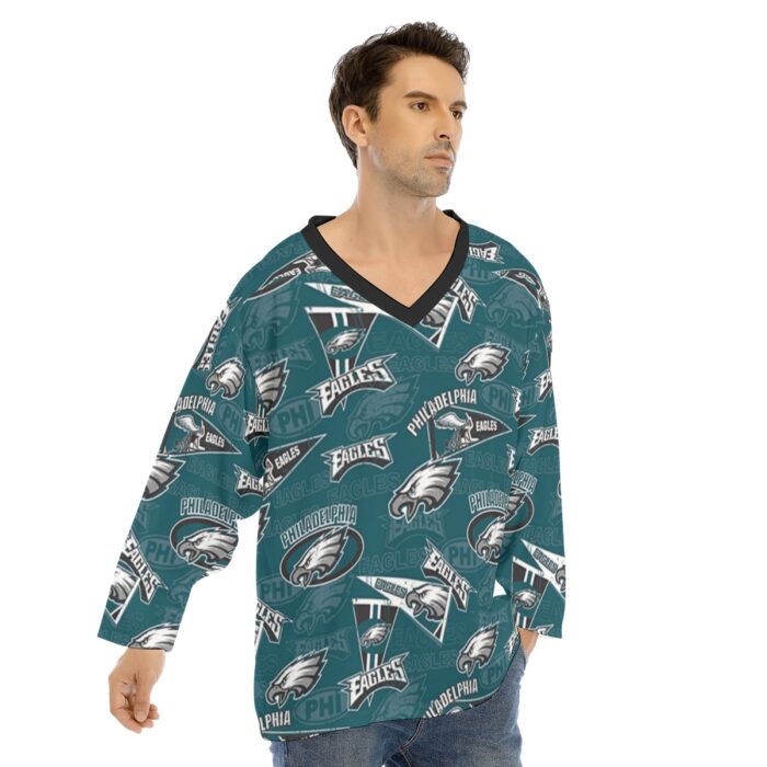Philadelphia Eagles Zubaz All-Over Print Men's V-neck Ice Hockey Jersey - Image 2