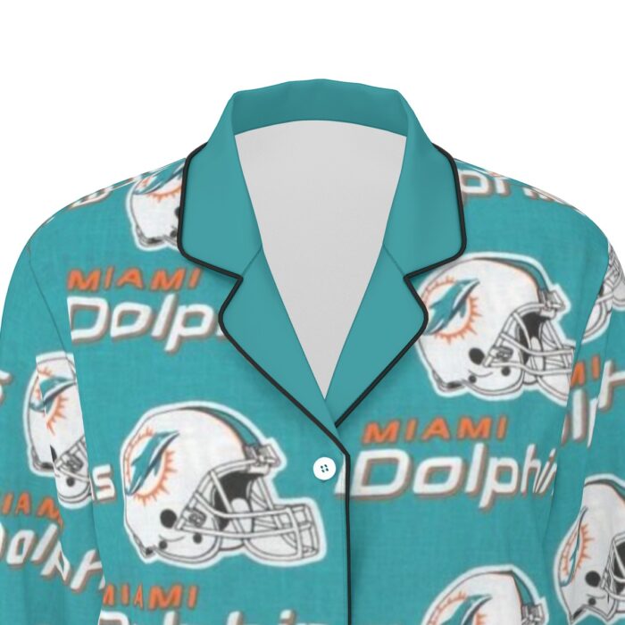 Miami Dolphins Zubaz All-Over Print Women's Long Sleeve Pajama Set With Black Contrast Piping - Image 9
