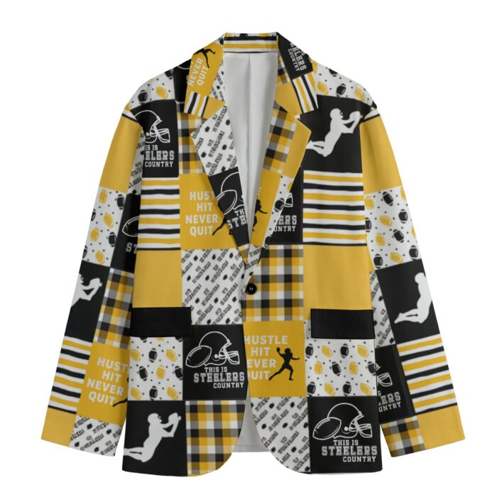 Pittsburgh Steelers Zubaz All-Over Print Men's Casual Flat Lapel Collar Blazer - Image 2