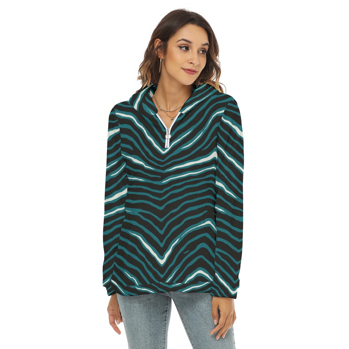 Philadelphia Eagles Zubaz All-Over Print Women's Borg Fleece Hoodie With Half Zip - Image 3