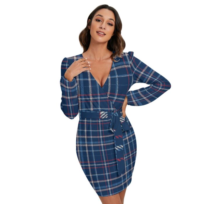 New England Patriots Zubaz All-Over Print Women's Long Sleeve Dress With Waist Belt - Image 2