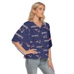 New England Patriots Zubaz All-Over Print Women's Bat Sleeve Light V-neck Front Buttoned Top - Image 4