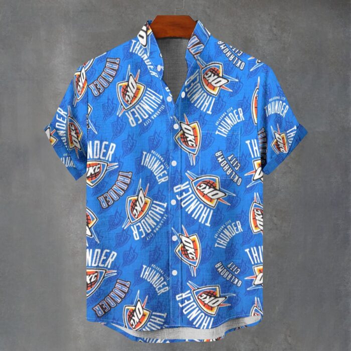 Oklahoma City Thunder Men's Stand Collar Shirt|110GSM Imitation Flax - Image 1