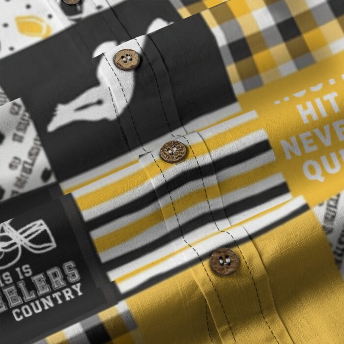 Pittsburgh Steelers All-Over Print Men's Casual Lapel Long Sleeve Shirt|125GSM Cotton - Image 3