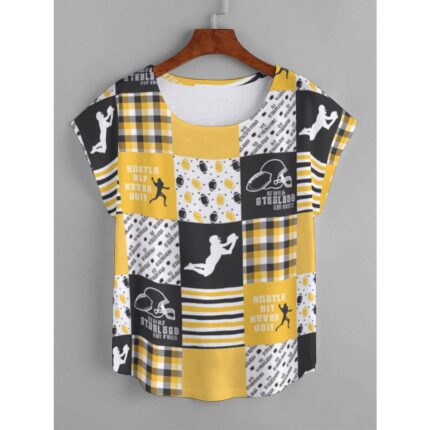 Pittsburgh Steelers Zubaz All-Over Print Women's Curved Hem T-shirt (Plus Size)
