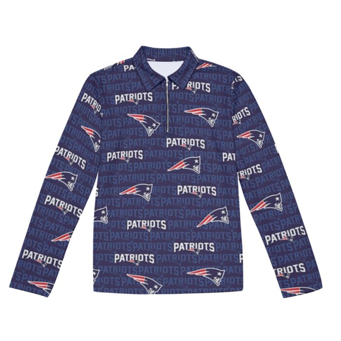 New England Patriots Zubaz All-Over Print Men's Lapel T-shirt With Neckline Zipper Closure - Image 4