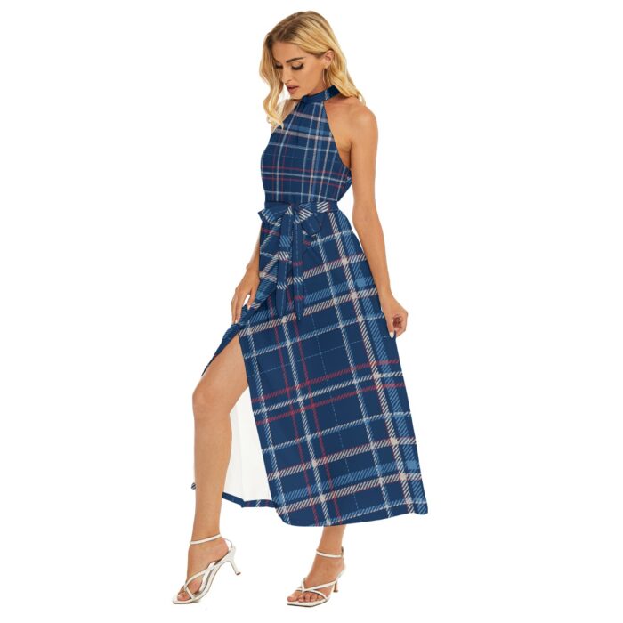 New England Patriots Zubaz All-Over Print Women's Wrap Hem Belted Halter Dress - Image 2
