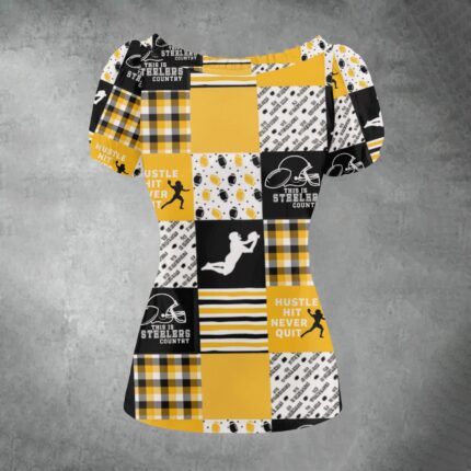 Pittsburgh Steelers All-over print Women's Puff Sleeve Pleated Shirt