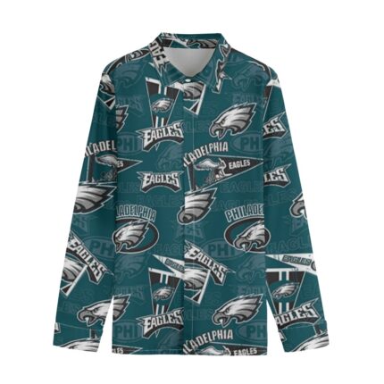 Philadelphia Eagles Zubaz All-Over Print Men's Lapel Collar Shirt With Concealed Placket |115GSM Cotton poplin