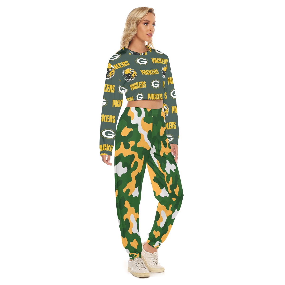 Green Bay Packers All-Over Print Women's Crop Sweatshirt Suit - Image 3