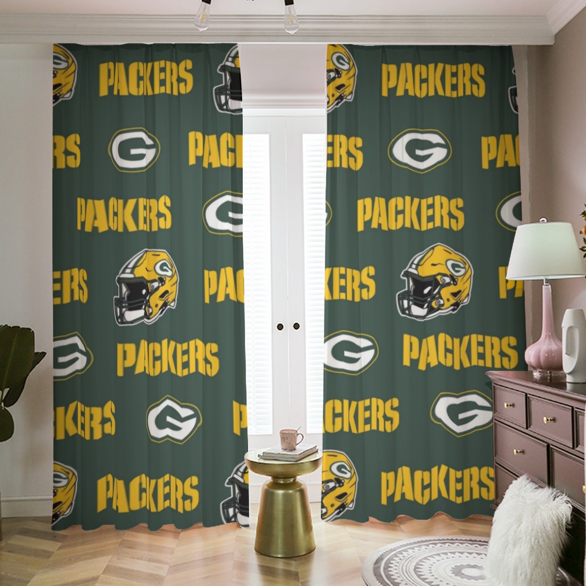 Green Bay Packers Blackout Curtains with Hooks | 265(gsm) - Image 2