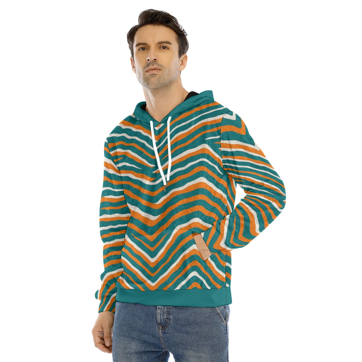 Miami Dolphins Zubaz All-Over Print Men's Pullover Hoodie | Velvet