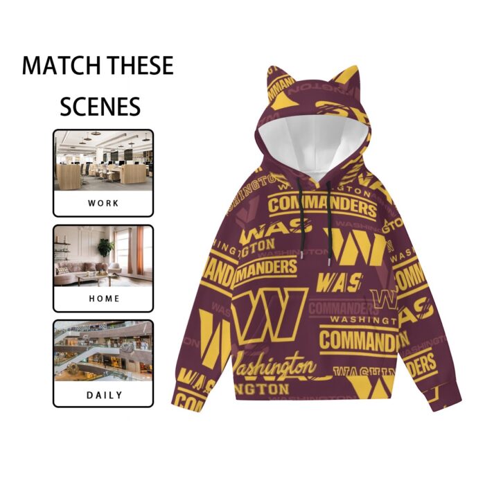 Washington Commanders Redskins Women’s Hoodie With Decorative Ears - Image 3