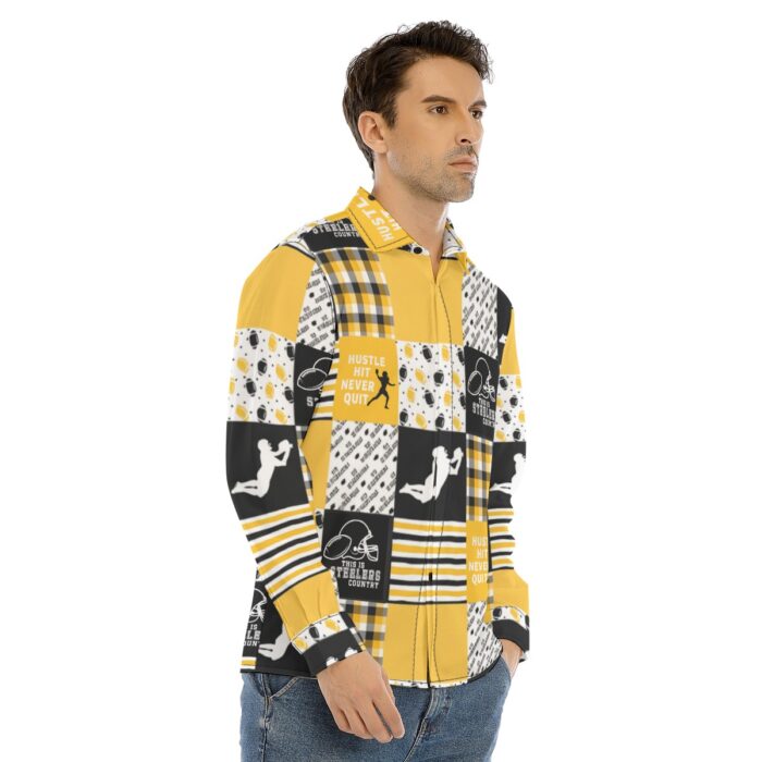 Pittsburgh Steelers All-Over Print Men's Lapel Collar Shirt With Concealed Placket - Image 2