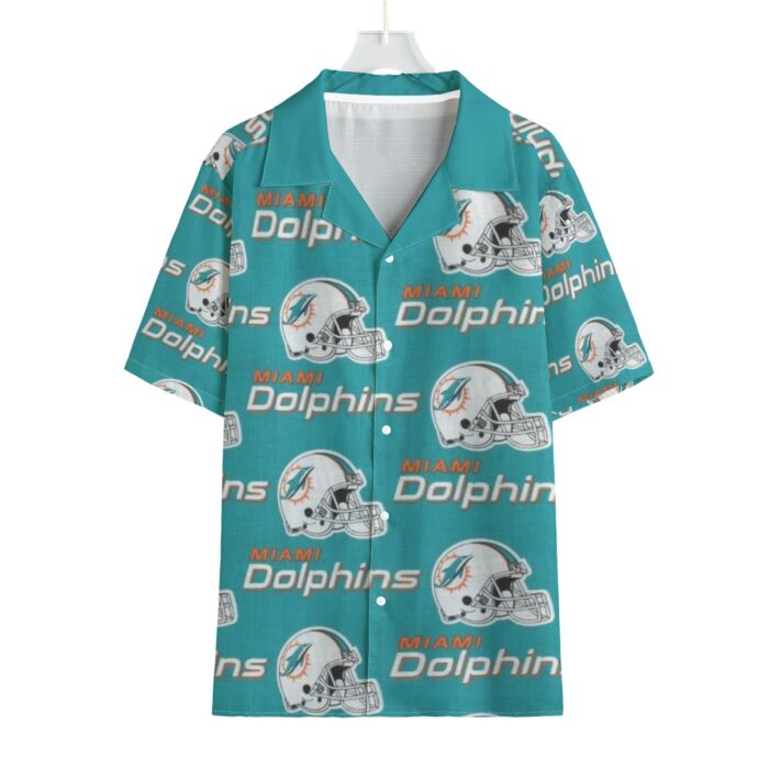 Miami Dolphins Zubaz All-Over Print Men's Faux Linen Hawaiian Shirt - Image 4