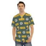 Green Bay Packers All-Over Print Men's Short Sleeve T-shirt With Button Closure - Image 3