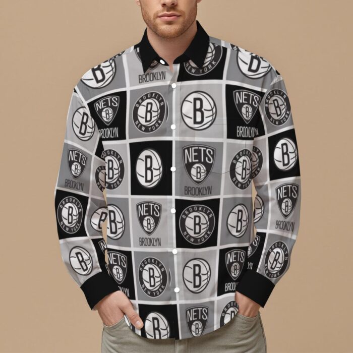Brooklyn Nets Men's Slim Fit Long Sleeve Shirt - Image 1