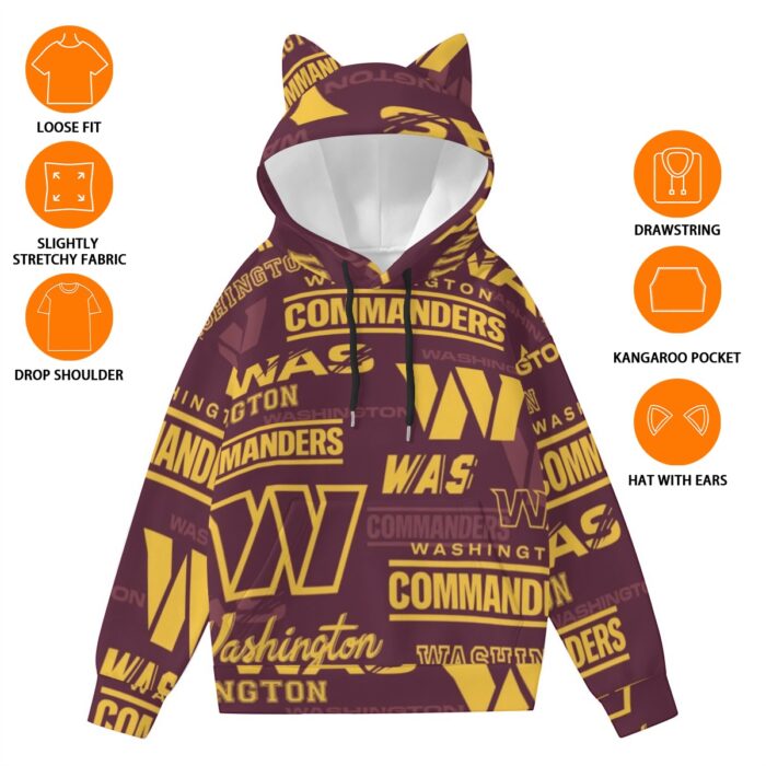 Washington Commanders Redskins Women’s Hoodie With Decorative Ears - Image 4