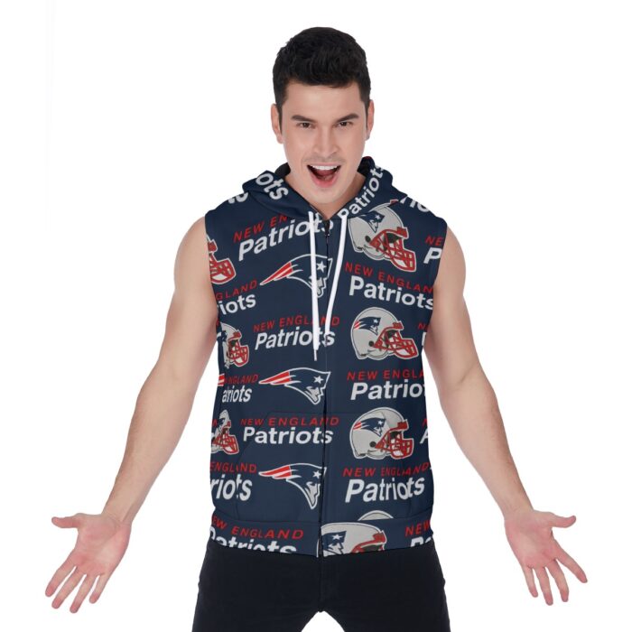 New England Patriots All-Over Print Men's Zipper-Up Sleeveless Hoodie - Image 3