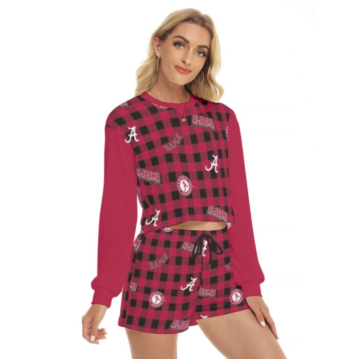 Alabama - Crimson Tide tartan Women's Short Sweatshirt And Pants Suit - Image 3