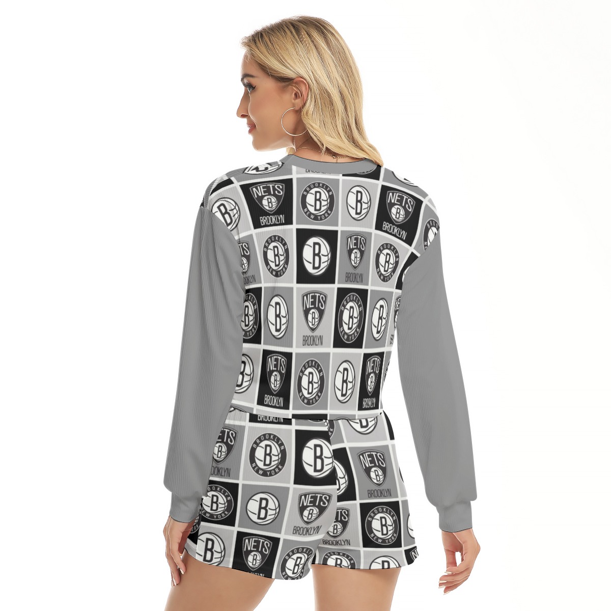 Brooklyn Nets Women's Short Sweatshirt And Pants Suit - Image 4