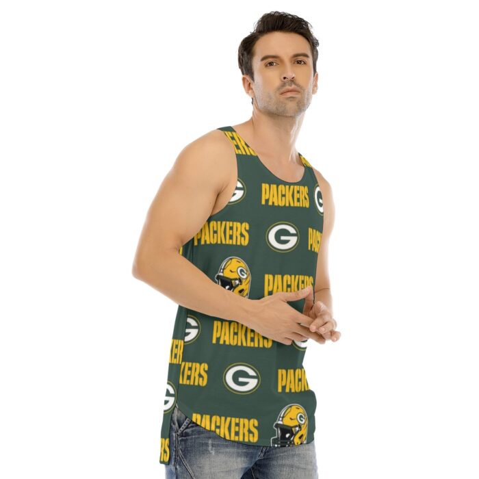 Green Bay Packers All-Over Print Men's Curved Hem Long Tank Top - Image 4