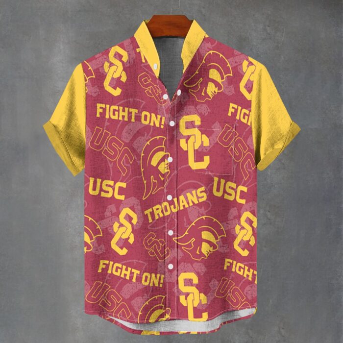 Southern California - Trojans Men's Stand Collar Shirt|110GSM Imitation Flax - Image 1