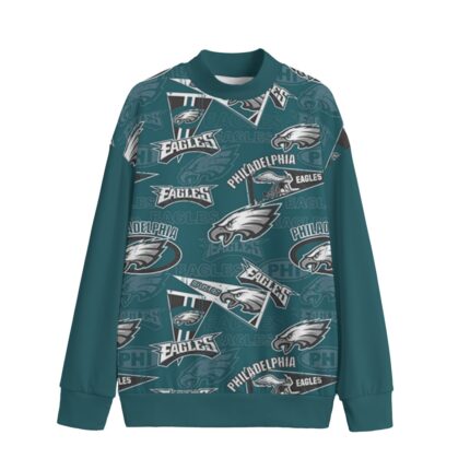 Philadelphia Eagles Zubaz All-Over Print Unisex Mid-high Collar Drop Shoulder Sweatshirt