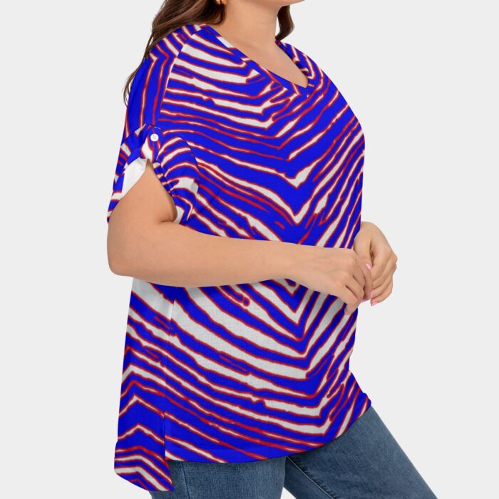 Buffalo Bills Zubaz All-Over Print Women's Drop-shoulder Short Sleeve T-shirt With Sleeve Loops(Plus Size) - Image 3