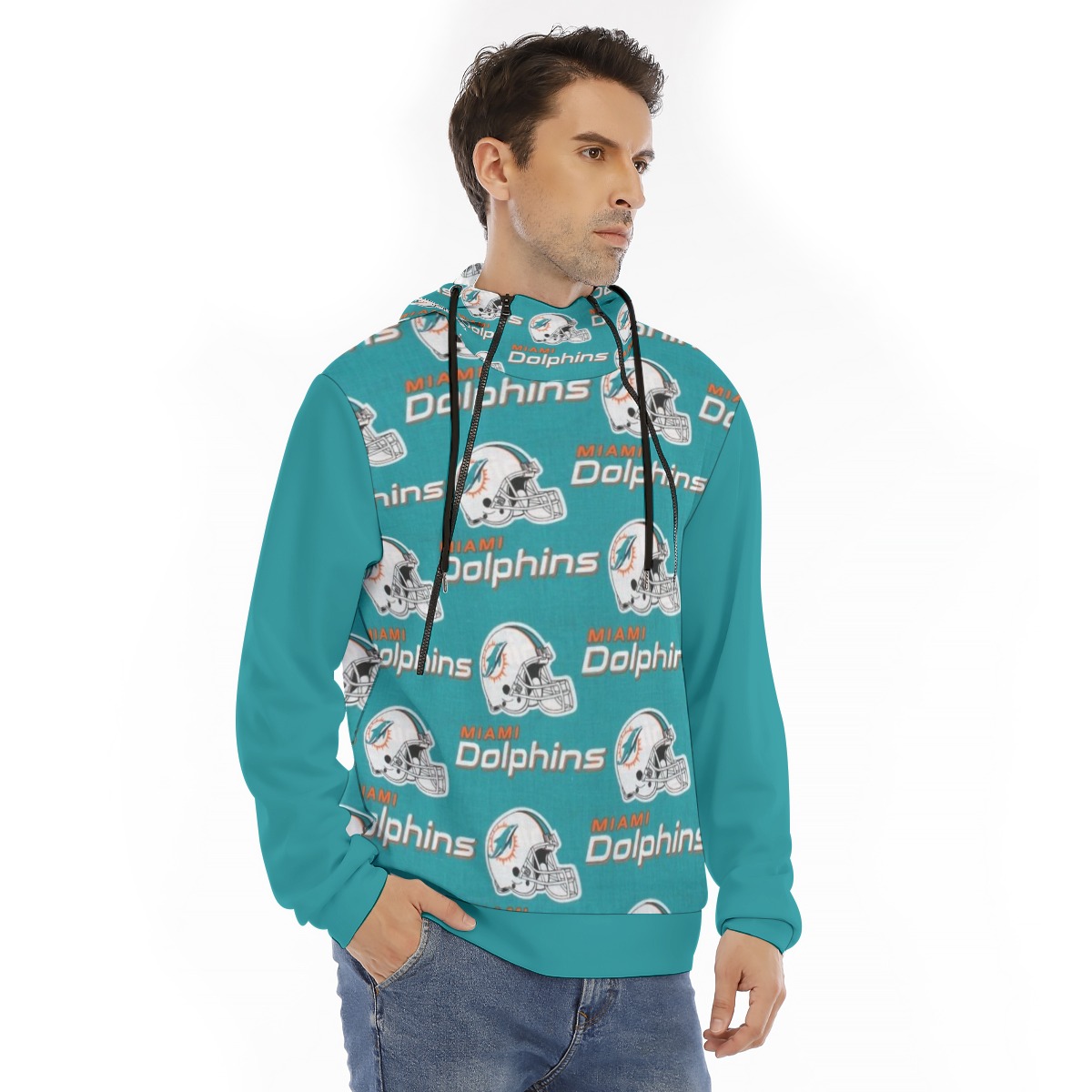 Miami Dolphins Zubaz All-Over Print Men's Hoodie With Placket Double Zipper