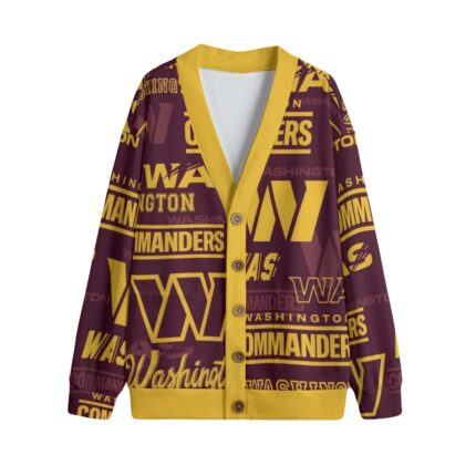 Washington Commanders Unisex V-neck Knitted Fleece Cardigan With Button Closure