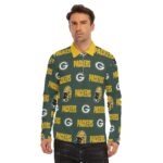 Green Bay Packers All-Over Print Men's Lapel T-shirt With Neckline Zipper Closure - Image 2