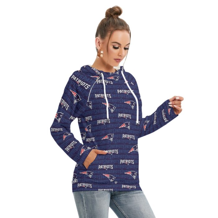 New England Patriots All-Over Print Women's Hoodie With Double Hood - Image 5