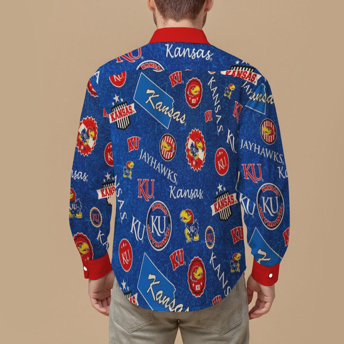 Kansas - Jayhawks Men's Slim Fit Long Sleeve Shirt - Image 2