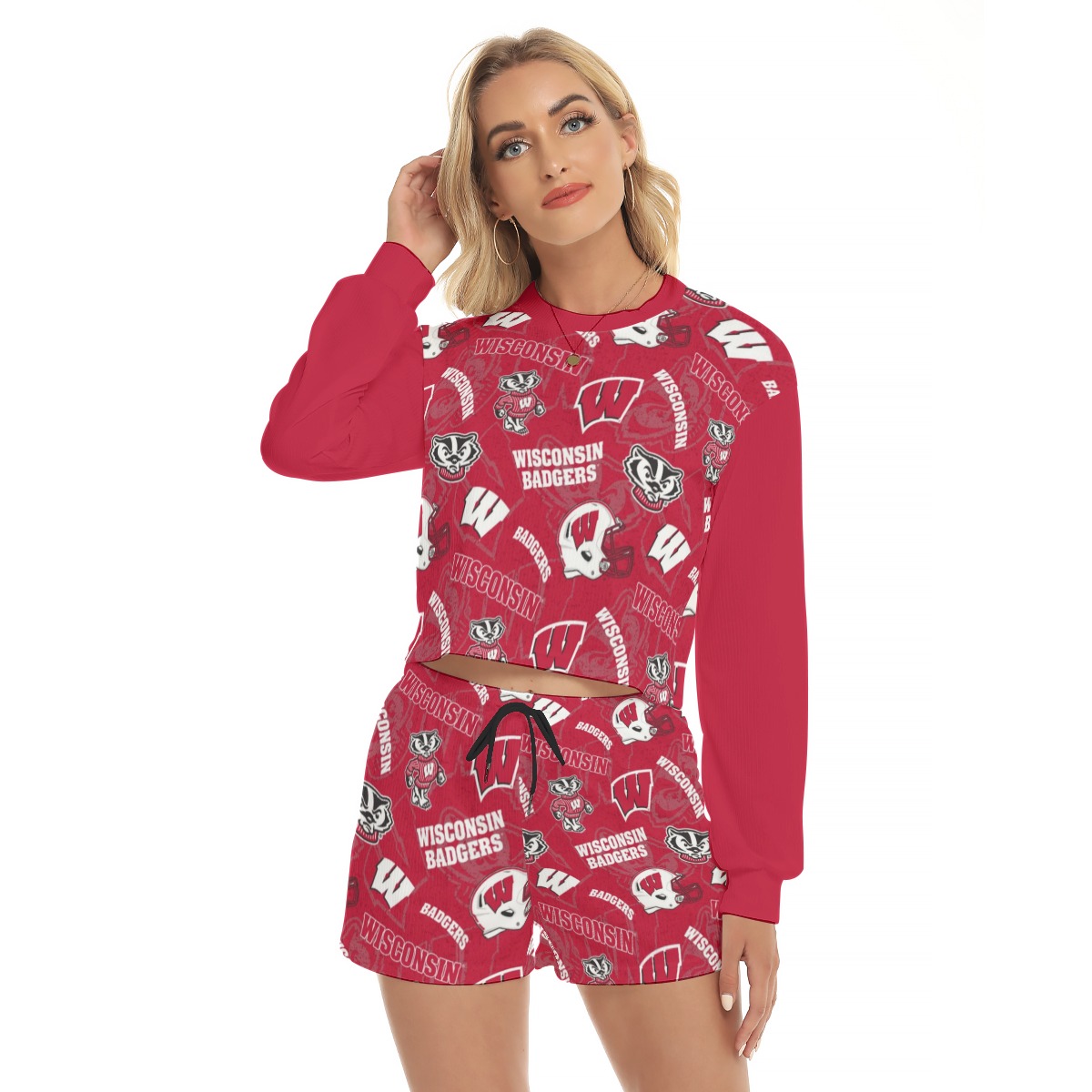 Wisconsin Madison Badgers Women's Short Sweatshirt And Pants Suit