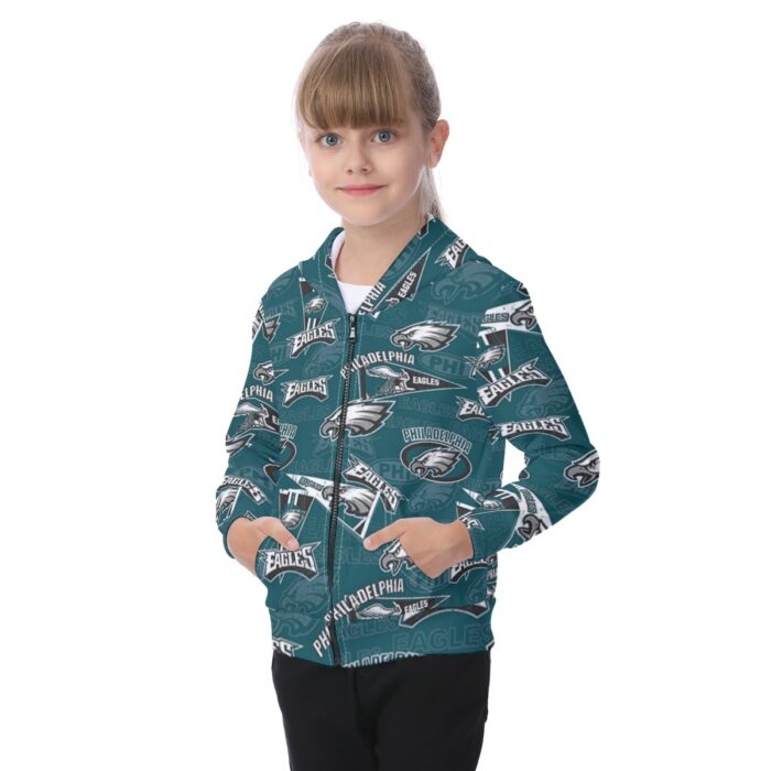 Philadelphia Eagles Zubaz All-Over Print Kid's Zip-up Hoodie With Patch Pocket - Image 1