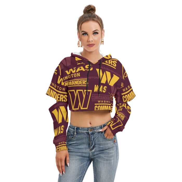 Washington Commanders Redskins Women's Heavy Fleece Hoodie With Hollow Out Sleeve - Image 1