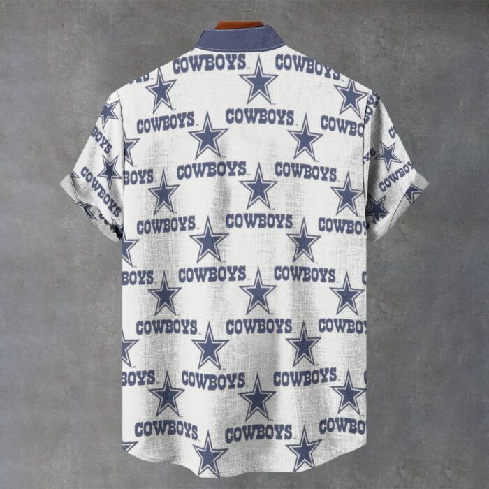 Dallas Cowboys white navy Men's Stand Collar Shirt|110GSM Imitation Flax - Image 2