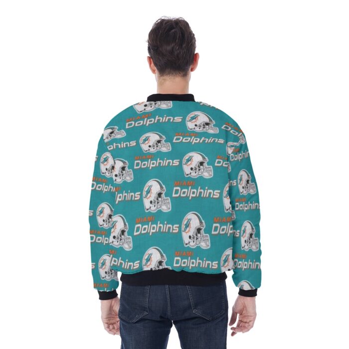 Miami Dolphins Zubaz All-Over Print Men's Bomber Jacket Without Sleeve Pocket - Image 3