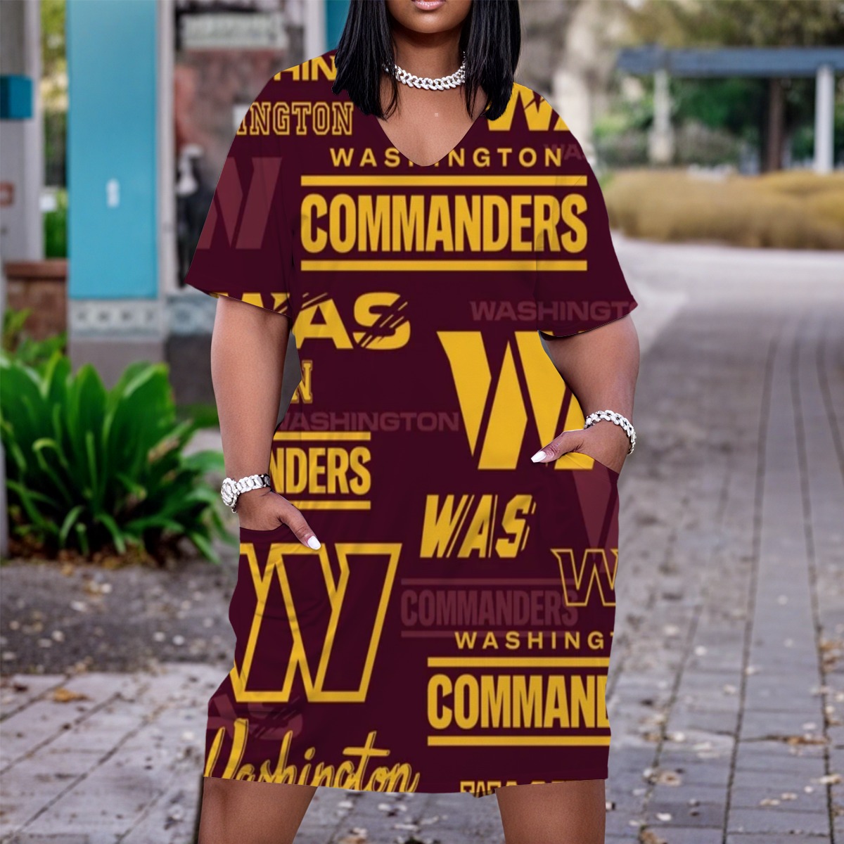 Washington Commanders Women'S V Neck Short Sleeve Dress|Plus Size - Image 2