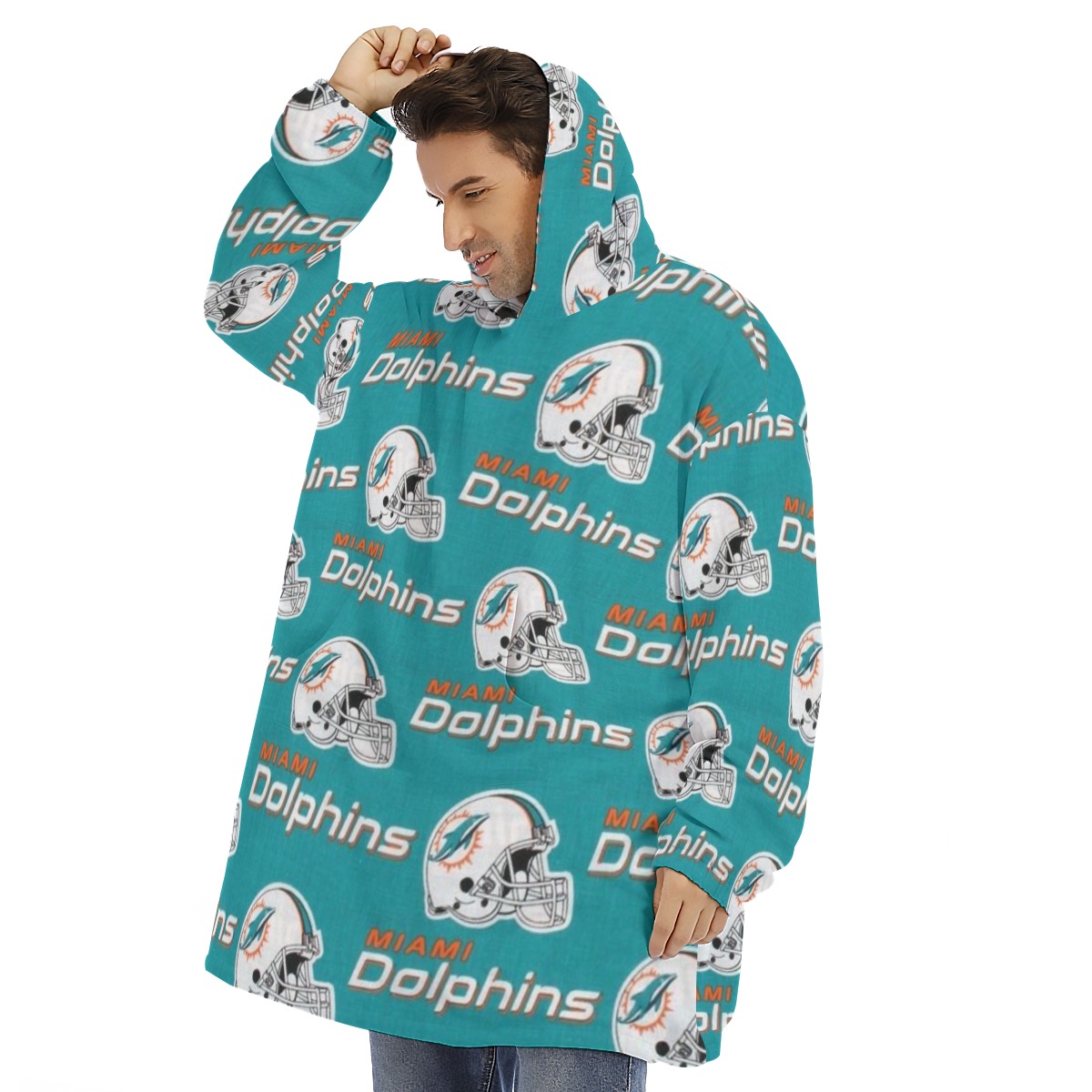 Miami Dolphins Zubaz All-Over Print Unisex Sherpa Fleece Hoodie Blanket - Image 3