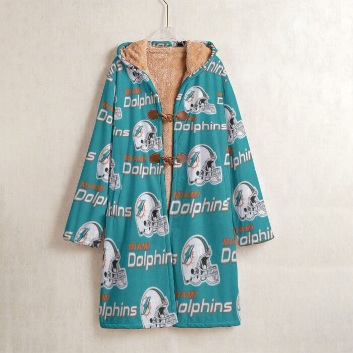 Miami Dolphins Zubaz All-Over Print Men's Horn Button Long Fleece Windbreaker - Image 1