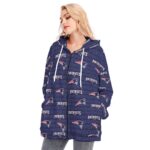 New England Patriots All-Over Print Women's Long Hoodie With Zipper Closure