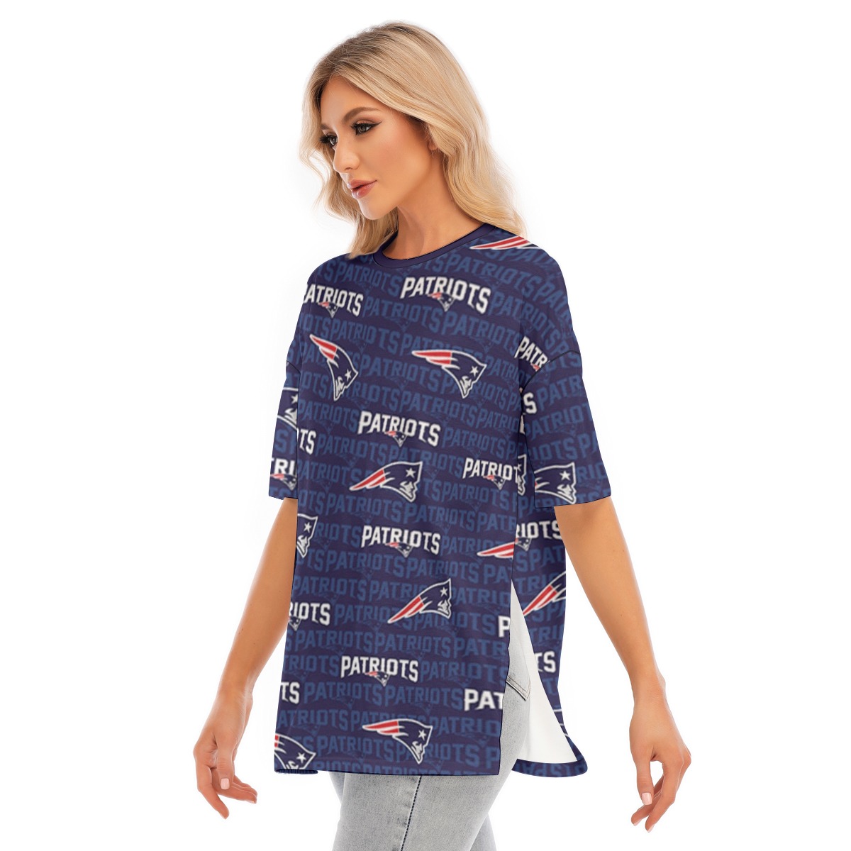 New England Patriots Women's Short Sleeves T-shirt With Hem Split - Image 3