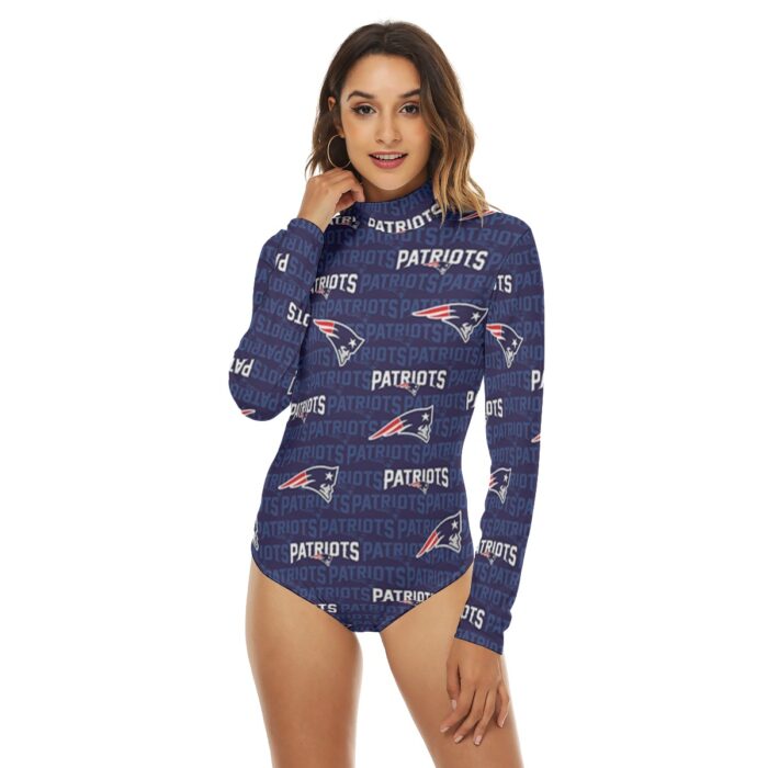 New England Patriots Zubaz All-Over Print Women's Turtleneck Long Sleeve Bodysuit - Image 3