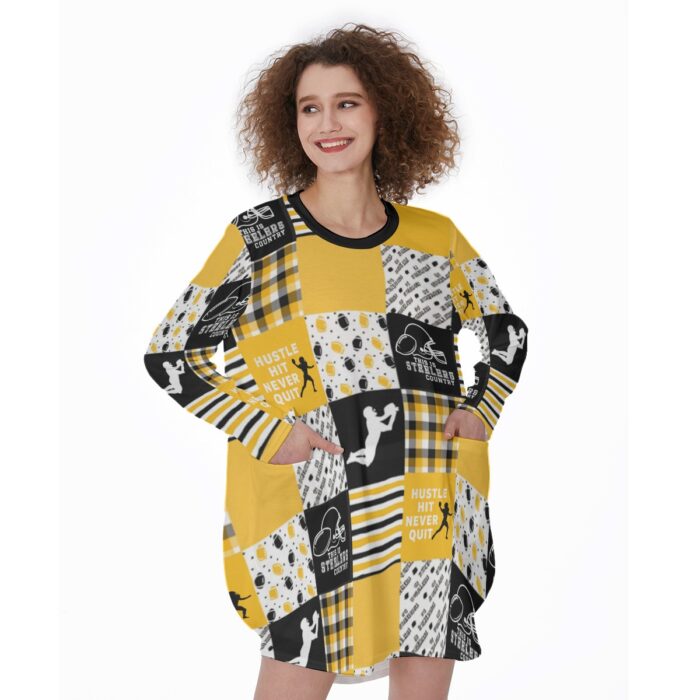 Pittsburgh Steelers All-Over Print Women's Casual Loose Long Sleeve Dress With Pocket - Image 2