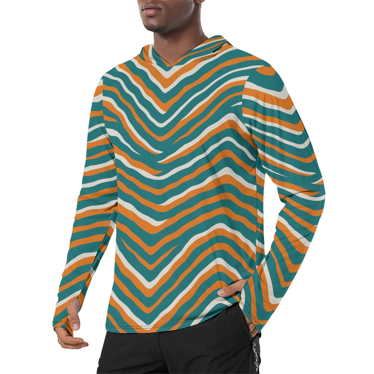 Miami Dolphins Zubaz All-Over Print Men's Sunscreen Sports Hoodie With Thumb Holes