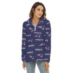 New England Patriots All-Over Print Women's Borg Fleece Hoodie With Half Zip - Image 3