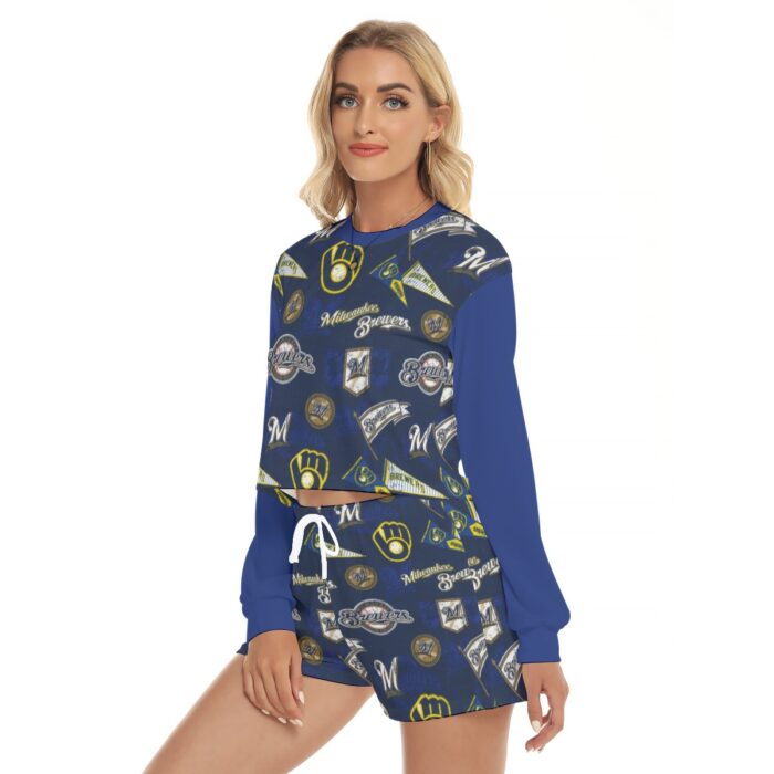 Milwaukee Brewers Women's Short Sweatshirt And Pants Suit - Image 2
