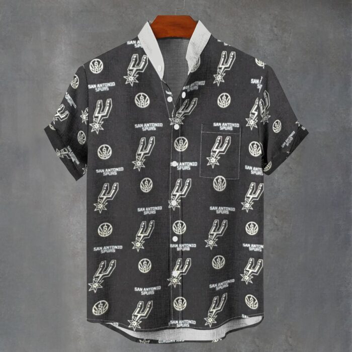 San Antonio Spurs Men's Stand Collar Shirt|110GSM Imitation Flax - Image 1